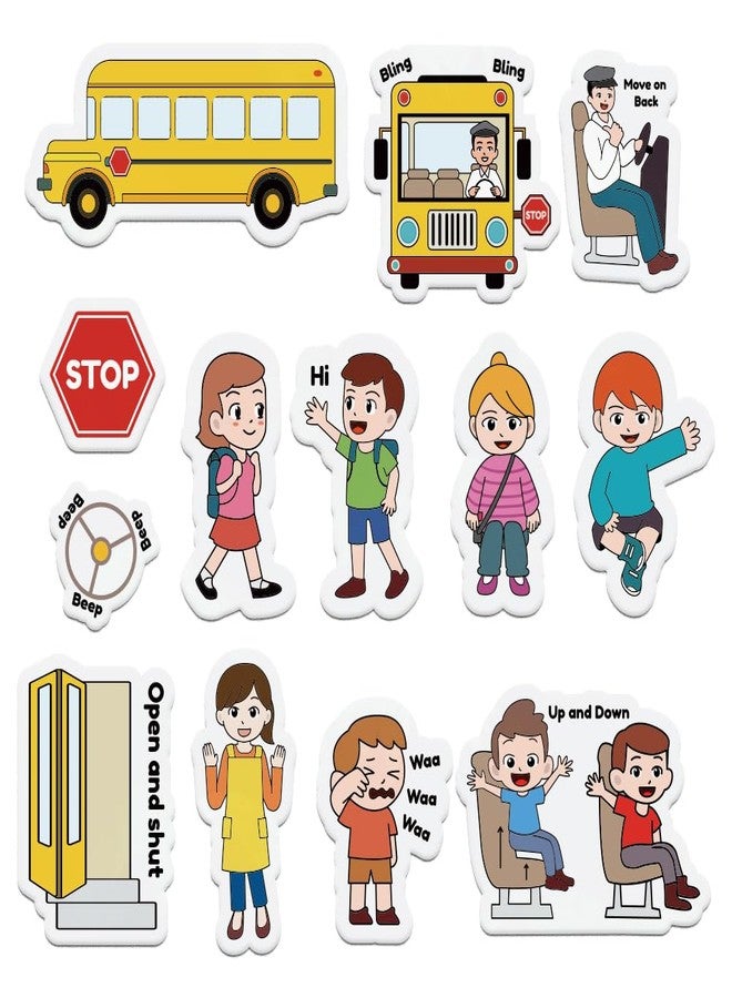 BEUNITONE Preschool Felt Storyboard for Them 13 Pcs School Buses and Family Greatal Teaching Felt Storyboard for Them Flannel Early Interactive Play Kit Interactive Wall Activity for Family - Image 1